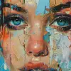女性脸部的印刷拼贴画，采用约瑟夫·科特（Josef Kote）、垃圾美女、dain yoon、青色和蓝色、高度详细的现实主义、多层构图、安东尼奥·曼奇尼（antonio mancini）--ar 73：111 --styleston 750 --v 6