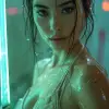 美丽的女性穿着未来派服装，手持剑，电影剧照风格，快照现实主义，嫩绿和白色，富士永恒生动500 t，chinapunk，赛博朋克现实主义，poolcore --ar 73：111 --styleston 750 --v 6