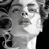 a black and white drawing of a woman, in the style of pop art-inspired comic book style, martin ansin, undulating lines, realistic hyper-detail, raymond leech, free brushwork, chiaroscuro woodcuts --a