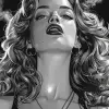 一幅女人的黑白画，采用受波普艺术启发的漫画风格，马丁·安辛（Martin Ansin），起伏的线条，现实的超细节，雷蒙德·利奇（Raymond Leech），自由画笔，黑白木刻--ar 74：105 --styleum 750 --v 6