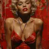 Contemporary painting of Marilyn Monroe, dressed in fashionable clothes, glamour, creative, poster style, --ar 88:125 --v 6.0 --s 500
