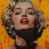 Contemporary painting of Marilyn Monroe, dressed in fashionable clothes, glamour, creative, poster style, --ar 88:125 --v 6.0 --s 500
