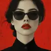 黑白相间的女人插图，红色风格，马里奥·特斯蒂诺，宁静的面孔，毫不费力的别致，眨眼就错过了它的细节，克里斯·拉布鲁伊，徐悲鸿--ar 25：36 --styleston 750 --v 6