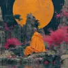 一位身穿橙色长袍的僧人坐在水边，风格为凯西·韦尔顿、本·templesmith、色彩缤纷的湍流、dao trong le、深青色和栗色、高分辨率、古泰群--ar 24：35 --styleum 750 --v 6