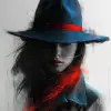 msra eve的女性帽子，msra eve的艺术，红蓝帽子，迷人的优雅，流动的轮廓，动态的角度，动态的姿势，高对比度，长曝光，速度绘画，黑白，充满光，戴安娜亚历山大的黑白绘画，乔什·达姆斯基风格，动漫人物，时尚插图，白色背景，超详细，高分辨率，8 K--ar 3：&4--s 750--v 6.0