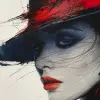 msra eve的女性帽子，msra eve的艺术，红蓝帽子，迷人的优雅，流动的轮廓，动态的角度，动态的姿势，高对比度，长曝光，速度绘画，黑白，充满光，戴安娜亚历山大的黑白绘画，乔什·达姆斯基风格，动漫人物，时尚插图，白色背景，超详细，高分辨率，8 K--ar 3：&4--s 750--v 6.0