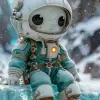 冰凳上的kuhia kawaii角色，超现实科幻风格，vray Tracing，Alan Bean，Hikari Shimoda，青色和米色，可爱而梦幻--ar 3：4 --s 1000 --v 6.0