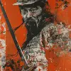 戴头盔持剑的中国古代人，Zeen Chin风格，视频，古泰群，文化讽刺涂鸦，hajime yatate，dau al set，深橙色--ar 91：128 --v 6.0 