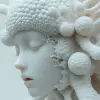 一个穿着非常精致的白色礼服的女人，具有机器人图案、现代珠宝、错综复杂的网状风格，iris van herpen、Philippe buchet、sabattier效应，anne deawilly-ar 182：255 --s 1000 --c 100 --风格原始