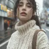 女孩，白色毛衣，站在一座城市，以kenro izu的风格，pierre-mony chan --ar 73：98 --styminster 750 --v 6