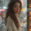 女孩，白色毛衣，站在一座城市，以kenro izu的风格，pierre-mony chan --ar 73：98 --styminster 750 --v 6