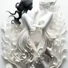 作者：rue feitner，混搭使用穿着花卉单品的女性轮廓，细胞结构风格，bryce 3d，尖锐/多刺，浅黑白，受海洋生物学启发，全身，照片插图--ar 73：90 --s 750 --v 5.2 --风格原始