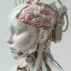 头上的电子系统人形机器人女人，有一个可见的详细粉红色大脑，有一个可见的详细红色心脏肌肉，电缆，生物朋克，控制论，赛博朋克，白色大理石半身，佳能m50 100毫米，清晰的焦点，流畅的超现实主义，高度详细的复杂细节由米开朗基罗雕刻。--ar 4：5 --s 80 --v 6.0 --风格原始