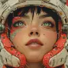 作者：吉卜力工作室。24岁的斯堪的纳维亚女性，与Caaba Asimo neuromancer并肩作战，穿着Ayahuasca武士盔甲，由Ghost in the Shell风格，绘画和纸质艺术版画，来自2015年10月动漫绘画和图特印花，采用详细肖像风格，浅色和浅色白色，skottie young，shoujo漫画，luca giordano -ar 4：5 --v 6.0 -s 500 --风