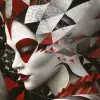 伊戈尔·莫尔斯基（igor Morski）风格的xora女士、宇宙小丑、布莱斯3D、深白色和红色、列昂托·卡皮洛（Leonetto Cappiello）、混合图案、激烈的特写--ar 74：93 --v 6.0 --风格原始--s 50 