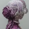 一位女士穿着粉色蕾丝，头发上有紫色染料，采用深白色和深红色的风格，工艺艺术，mandy jurgens，有机材料，身体延伸，湿对湿混合，银色和栗色--ar 4：5 --s 250 --v 6.0 --风格原始