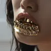 一个拥有大下巴和金牙的女人，具有未来主义极简主义风格，克制的形式，黑暗浪漫主义，贝彻风格，光泽的饰面，复杂的图像，特写镜头--ar 4：5 --s 300 --v 6.0 --风格原始