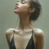 充满激情的运动芭蕾舞演员以闪亮的黑色衣服展示，大胆的家庭亲密感和猫女风格，半身视图，白色背景，彩色摄影作者：marta bevacqua --ar 4：5 --s 1000