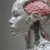 头上的电子系统人形机器人女人，有一个可见的详细粉红色大脑，有一个可见的详细红色心脏肌肉，电缆，生物朋克，控制论，赛博朋克，白色大理石半身，佳能m50 100毫米，清晰的焦点，流畅的超现实主义，高度详细的复杂细节由米开朗基罗雕刻。--ar 4：5 --s 80 --v 6.0 --风格原始