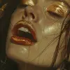 一个拥有大下巴和金牙的女人，具有未来主义极简主义风格，克制的形式，黑暗浪漫主义，贝彻风格，光泽的饰面，复杂的图像，特写镜头--ar 4：5 --s 300 --v 6.0 --风格原始