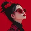 Yi Yin为Hanson杂志在香港，未来派装置风格，红线，过度，高对比度，jessie arms botke，纹身灵感，shibori，richard Phillips --ar 51：64 --s 250
