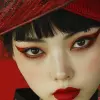 Yi Yin为Hanson杂志在香港，未来派装置风格，红线，过度，高对比度，jessie arms botke，纹身灵感，shibori，richard Phillips --ar 51：64 --s 250