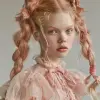 Vogue Runway模特留着棒棒糖头发风格的长辫子，肤色苍白，嘴唇浅粉色--v 6.0 --ar 4：5