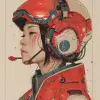 作者：吉卜力工作室。24岁的斯堪的纳维亚女性，与Caaba Asimo neuromancer并肩作战，穿着Ayahuasca武士盔甲，由Ghost in the Shell风格，绘画和纸质艺术版画，来自2015年10月动漫绘画和图特印花，采用详细肖像风格，浅色和浅色白色，skottie young，shoujo漫画，luca giordano -ar 4：5 --v 6.0 -s 500 --风