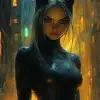 Will-o-the-Buttons，年轻的女超级英雄，灵感来自弗兰克·米勒，黑暗城市，大气灯光，动作姿势--ar 4：5 --s 550