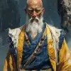 功夫游戏中的角色，动画风格的角色设计，bernardo strozzi，规模宏大，浅海军蓝和深青铜，禅宗风格，ron embleton，逼真的细节--ar 19：25 --styleston 750 --v 6