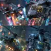 以ck-mgs的风格，一件以cknc风格的数字艺术品，a_skynet_cyberdyne_craft为特色，该图像描绘了一架未来派、高度先进的攻击直升机，夜间在赛博朋克城市上空快速移动。船体由深色炮铜合金制成，配有铆钉、螺栓、发光的LED和二极管，直升机外部安装有大型枪支;驾驶舱显示发光的LED灯，并有一个大的进风口，螺旋桨叶片上运动模糊（黑色带黄色亮点），通过驾驶舱窗户可以看到两名机组人员  