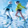 动漫冬日滑冰场，少女旋转跳跃，雪白与天蓝，运动青春风格，滑冰鞋金属光泽，冰面反射灯光，画面清爽灵动     --ar 3:4