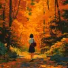 二次元秋日枫林，少女抱着书包走在落叶小道，橙红与金黄，温暖治愈风格，枫叶细节丰富，夕阳余晖洒满林间，画面宁静悠远     --ar 3:4