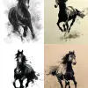 水墨画，用简单水墨画一匹很有气势的黑马     --ar 3:4