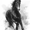 水墨画，用简单水墨画一匹很有气势的黑马     --ar 3:4