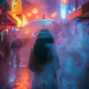 午夜,一位神秘的年轻女子站在东京一条下雨的霓虹小巷里,电影构图,戏剧性的边缘光线,反光的潮湿路面,半透明的雨伞,高级定制时装造型,情感的故事讲述,分层的深度,体积的雾,丰富的色彩对比,紫红色和青色的光芒,超详细的皮肤纹理,风吹的头发,模拟电影外观,编辑摄影,屡获殊荣的电影摄影,超现实但可信,高度美观,中途风格 --ar 2:3 --s 750 --c 18 --v 6.0