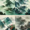一座孤峰从层层云海中升起，山间瀑布流入碧绿深潭，近处有几株红枫和一叶小舟，东方水墨与淡彩结合，留白构图，雾气轻柔，青黛、玉绿与朱红点缀，宁静空灵，细腻纸本肌理，意境悠远   --ar 4:5